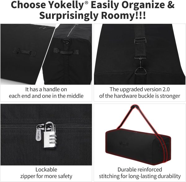 YoKelly 36 Inch Canvas Duffel Bag 100L Extra Large Luggage Duffle for Travel Sport and Camping (Black) - Image 4