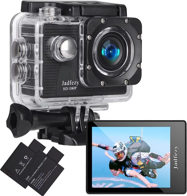 Action Camera FHD 1080P 12MP, 98FT/30M Underwater Waterproof Camera with 2 Batteries, Wide Angle Sports Camera with Accessories Kit Suitable for Helmet, Bicycle, etc.