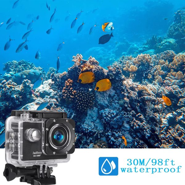 Action Camera FHD 1080P 12MP, 98FT/30M Underwater Waterproof Camera with 2 Batteries, Wide Angle Sports Camera with Accessories Kit Suitable for Helmet, Bicycle, etc. - Image 3