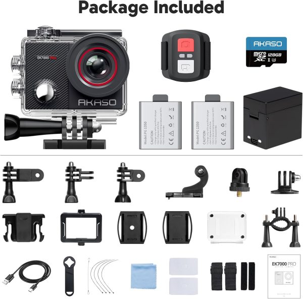 AKASO EK7000 Pro 4K30fps Action Camera with Touch Screen EIS 131ft Waterproof Camera Remote Control 5X Zoom Underwater Camera with Helmet Accessories Kit (with 128GB MicroSD Card) - Image 9