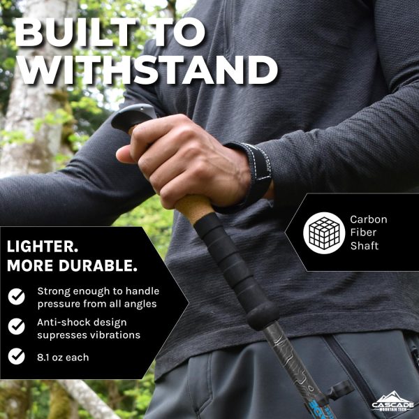 Cascade Mountain Tech Trekking Poles - Carbon Fiber Walking or Hiking Sticks with Quick Adjustable Locks - Image 2