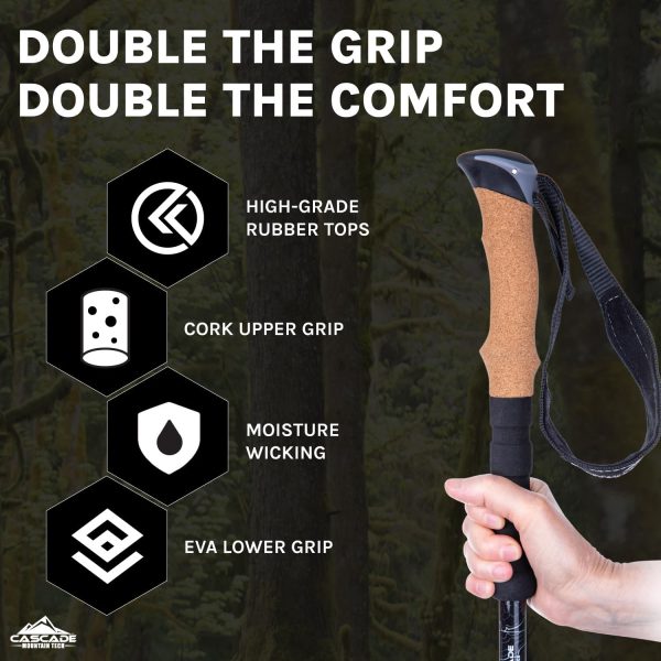 Cascade Mountain Tech Trekking Poles - Carbon Fiber Walking or Hiking Sticks with Quick Adjustable Locks - Image 3