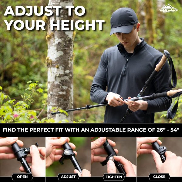 Cascade Mountain Tech Trekking Poles - Carbon Fiber Walking or Hiking Sticks with Quick Adjustable Locks - Image 4