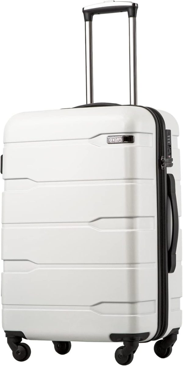 Coolife Luggage Expandable(only 28") Suitcase PC+ABS Spinner Built-In TSA lock 20in 24in 28in Carry on (white, S(20in_carry on))