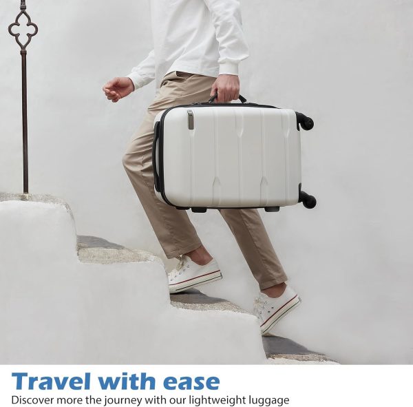 Coolife Luggage Expandable(only 28") Suitcase PC+ABS Spinner Built-In TSA lock 20in 24in 28in Carry on (white, S(20in_carry on)) - Image 2