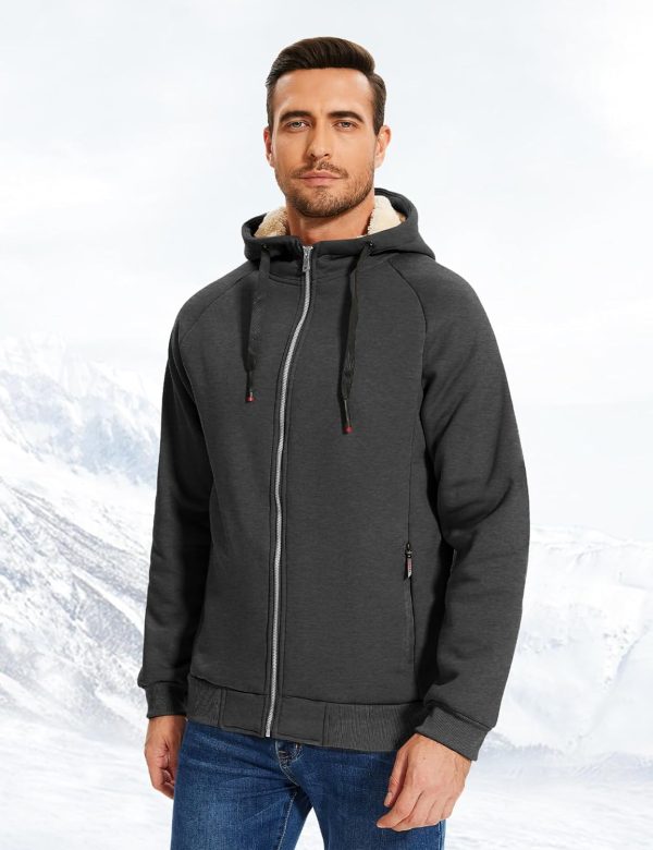 Flygo Fleece Hoodie for Men Warm Full Zip Sherpa Lined Sweatshirt Winter Jacket - Image 4