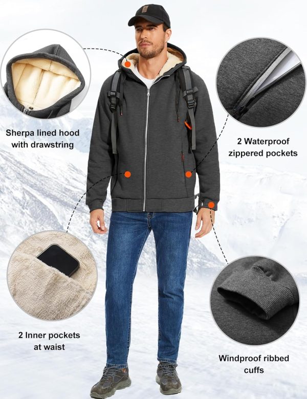 Flygo Fleece Hoodie for Men Warm Full Zip Sherpa Lined Sweatshirt Winter Jacket - Image 6