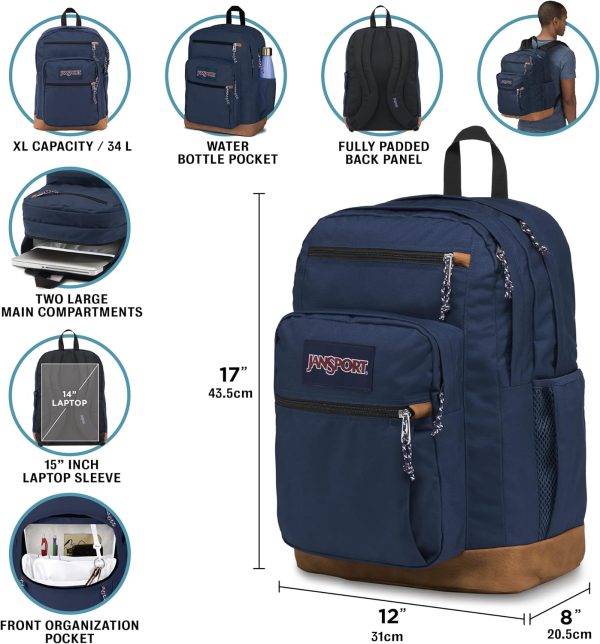 JanSport Cool Backpack, with 15-inch Laptop Sleeve - Large Computer Bag Rucksack with 2 Compartments, Ergonomic Straps, Navy - Image 3