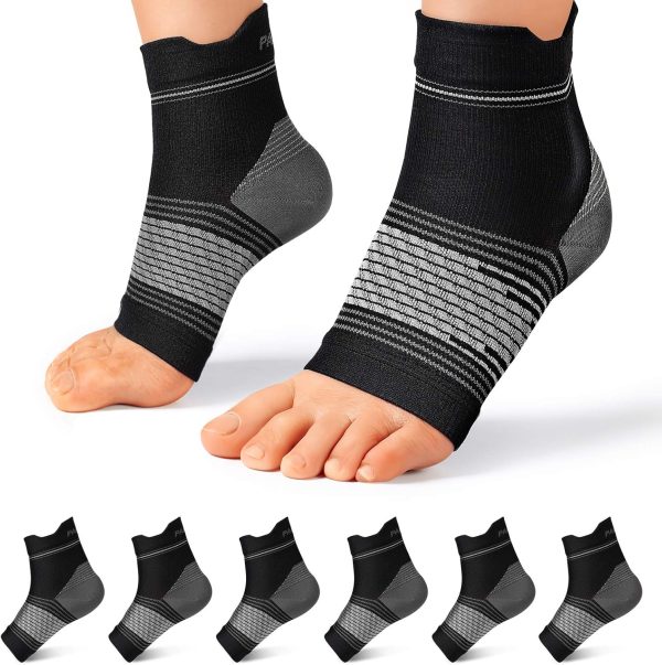 Plantar Fasciitis Sock (6 Pairs) for Men and Women, Compression Foot Sleeves with Arch and Ankle Support (Black, Medium)