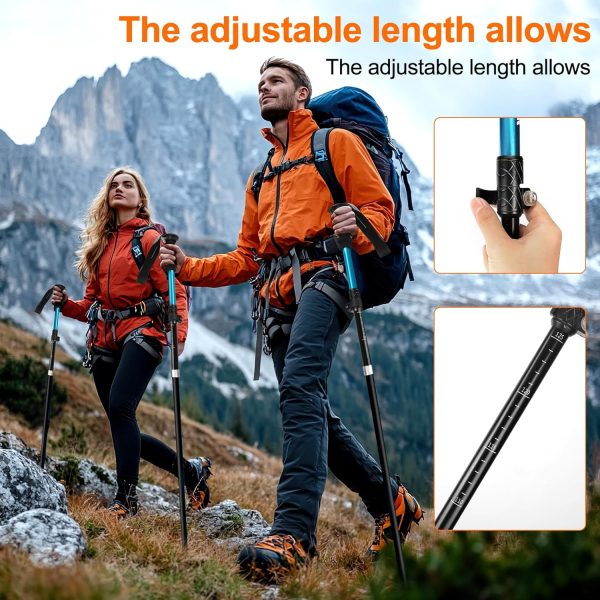 Poles Collapsible Hiking Poles- Lightweight Aluminum Foldable Trekking Walking Telescopic, Collapsible, Ultralight for Men and Women Hiking, Camping（Blue 2Pack） - Image 2