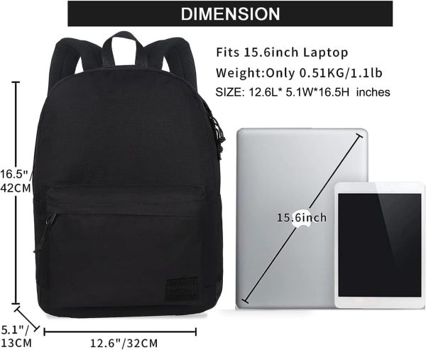 SUPACOOL Lightweight Casual Travel Backpack with USB Charging Port for Men and Women, Laptop Backpack for College School boys and girls, Bookbag, High School Backpack for Teens(Full Black) - Image 4