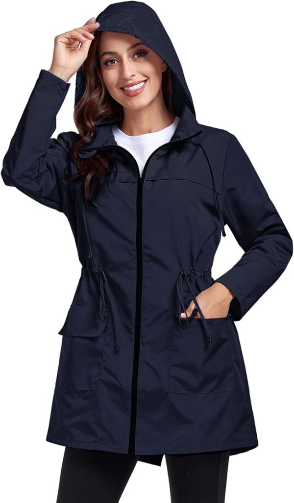 Qyuagle Women Waterproof Raincoat Lightweight Packable Active Outdoor Long Hooded Rain Jacket - Image 6